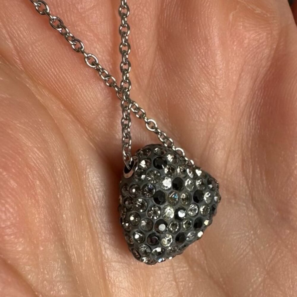 Heart Necklace Mini Crystal Pendant Silver Toned with Choker Chain | Italy